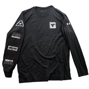 Under Armour Mens T-Shirt Long Sleeve Project Rock Graphic Tee Black Loose Fit